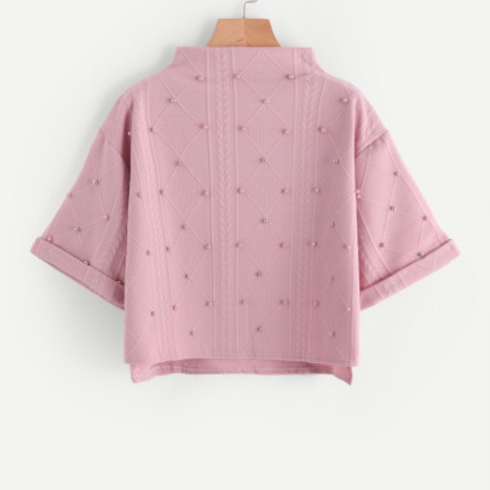 ELEGANT BEADED WIDE SLEEVE CROP TOP.